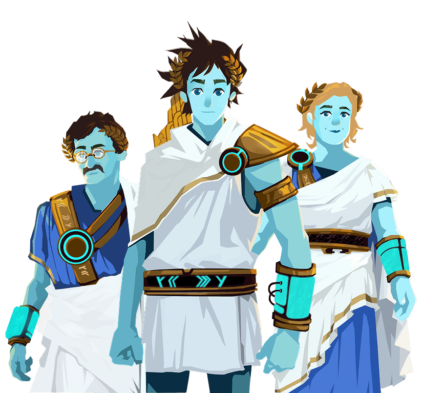 Les trois personnages du jeu Clepsydra
